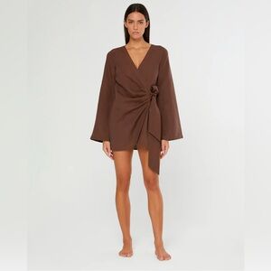NWT Onia Air Linen Wrap Dress in Hickory Brown in Medium
